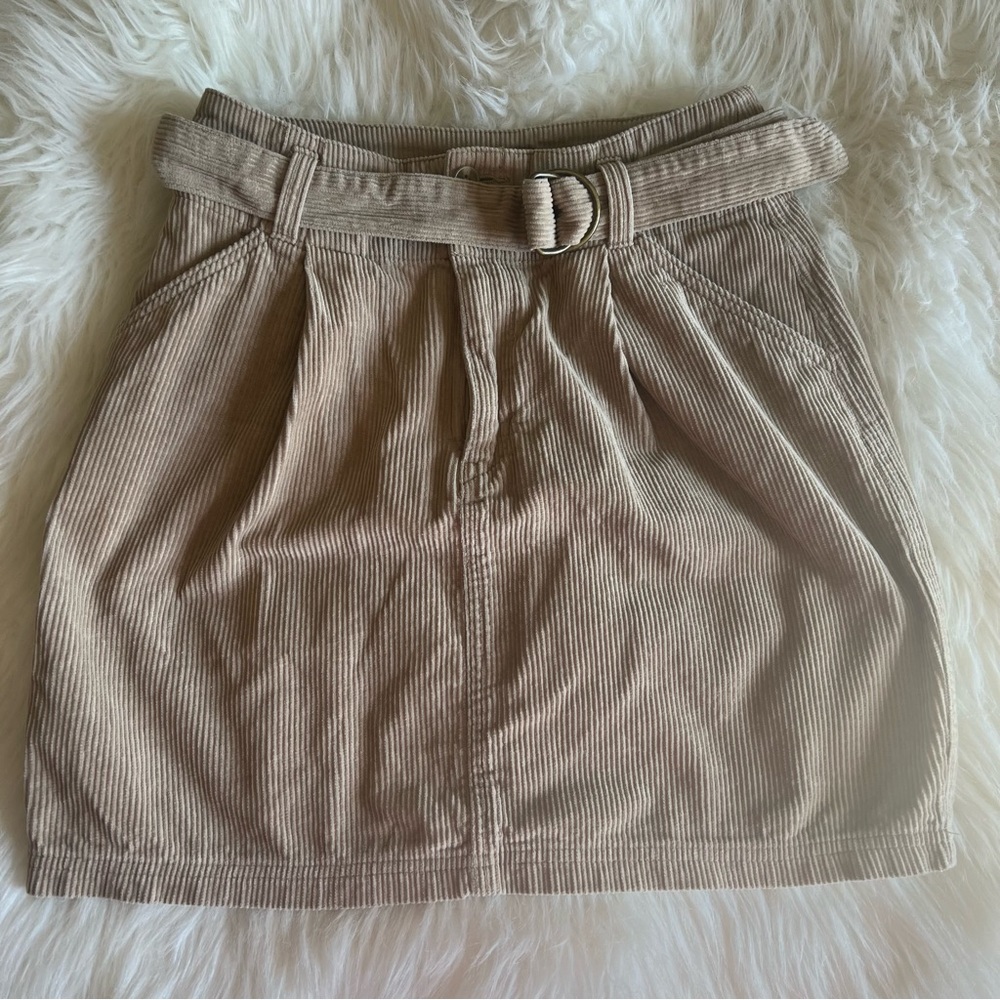 Earth, Music and Ecology high waist beige khaki corduroy mini skirt Fall style